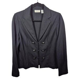 Chicos Jacket Womens M Black Knit Blazer Double Breasted Stretch Career Office